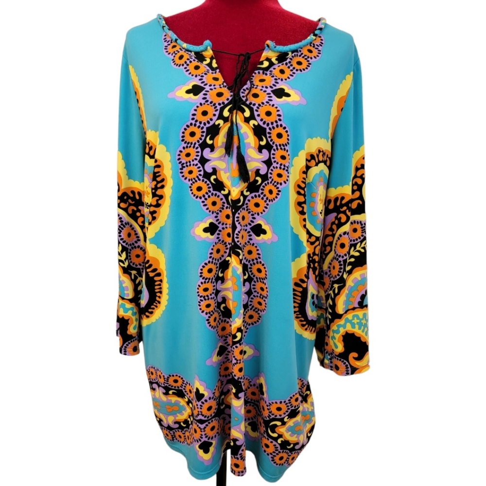 ECI New York teal tunic top size XL